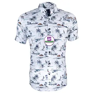  White Palm Tree Floral Men Short Sleeve Shirt